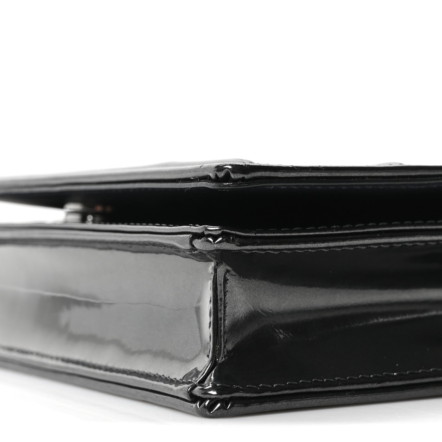 Christian Dior Metallic Patent Micro-Cannage Diorama Wallet on Chain Pouch Onyx Black