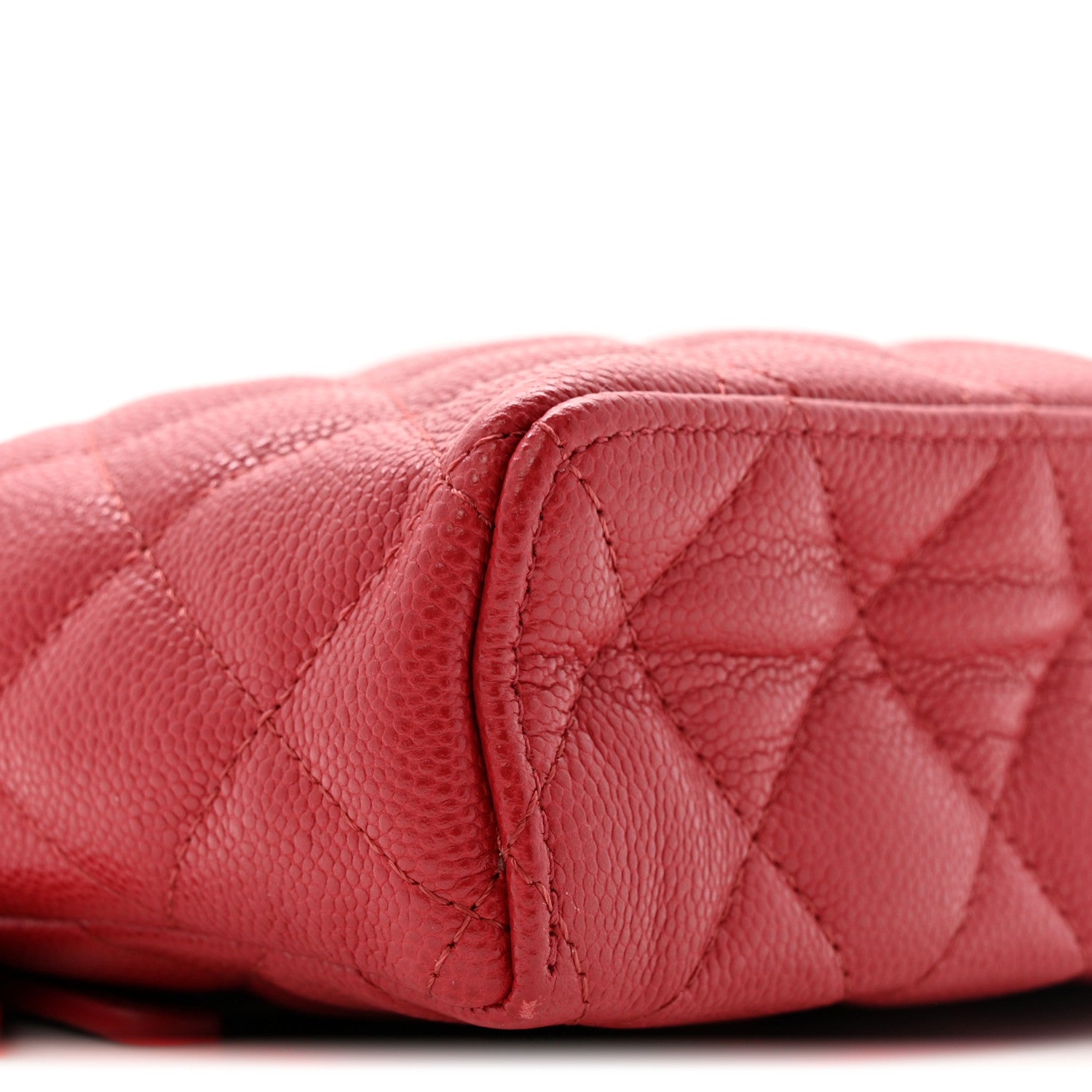Chanel Caviar Quilted Top Handle Slim Vanity With Chain Red