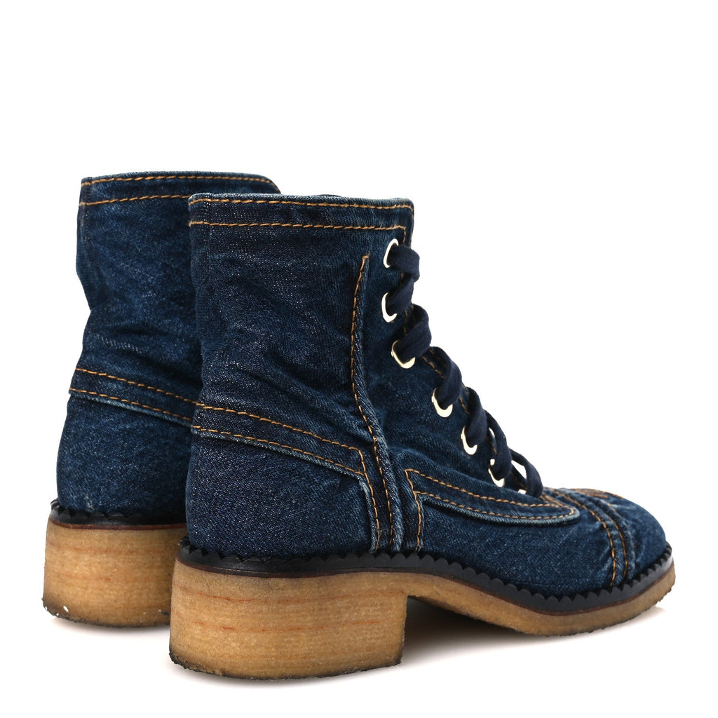 Denim Lace Up Boots 36.5 Navy Blue