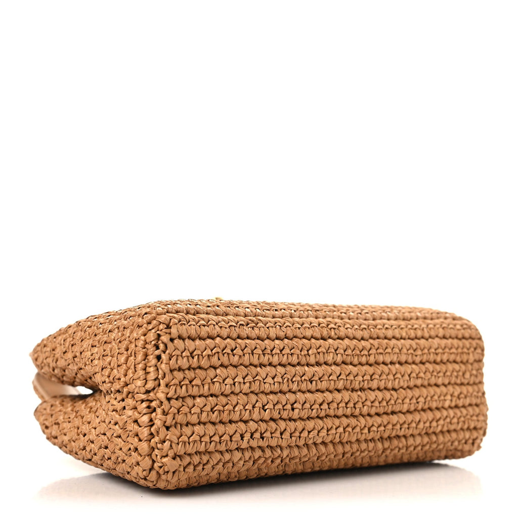 Chanel Braided Raffia Nano Kelly Flap Bag Dark Beige