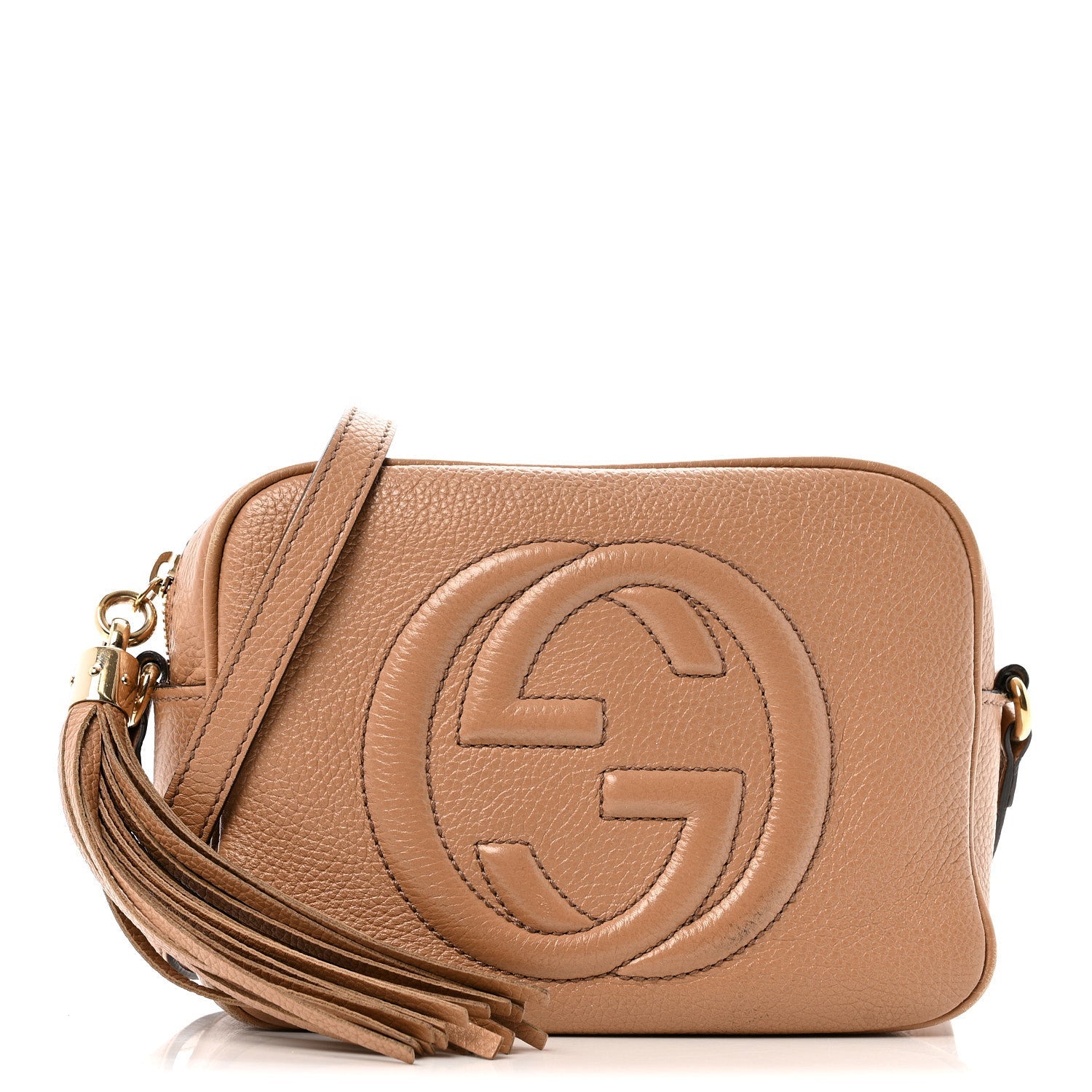 Gucci Pebbled Calfskin Small Soho Disco Bag Camelia