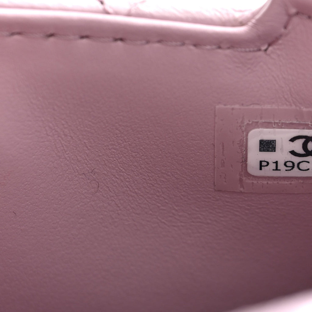 Chanel Shiny Aged Calfskin Quilted Mini Nano Kelly Shopper Light Pink
