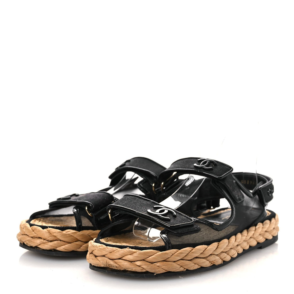 Mesh Patent Calfskin Velcro Dad Sandals 40 Black