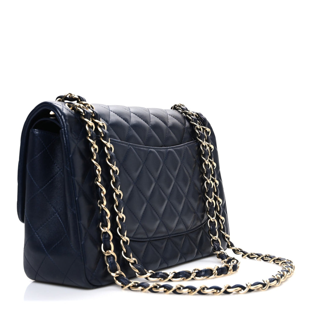 Chanel Lambskin Quilted Jumbo Double Flap Navy