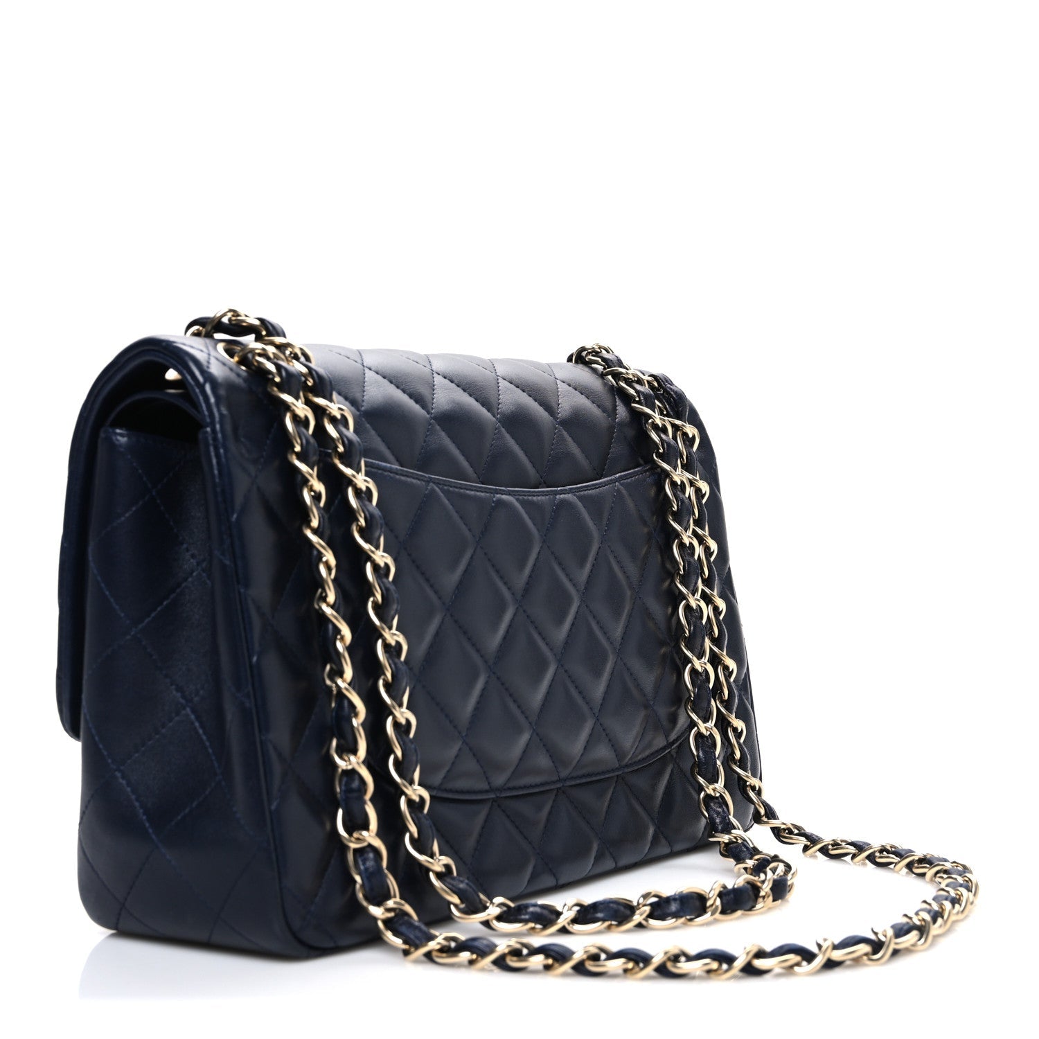Chanel Lambskin Quilted Jumbo Double Flap Navy
