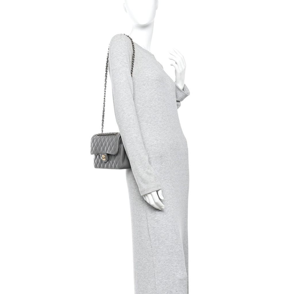 Chanel Lambskin Quilted Small Double Flap Grey