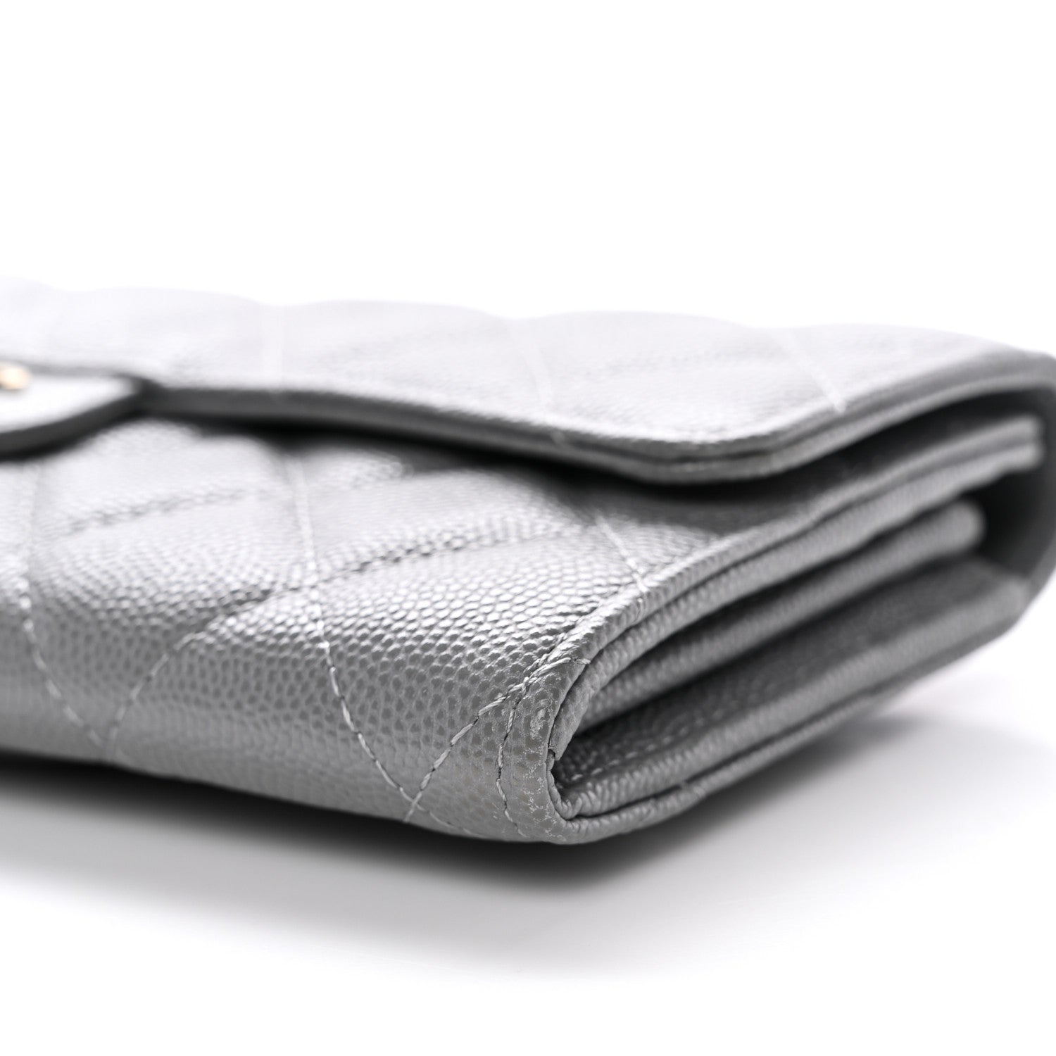 Caviar Quilted Large Gusset Flap Wallet Grey