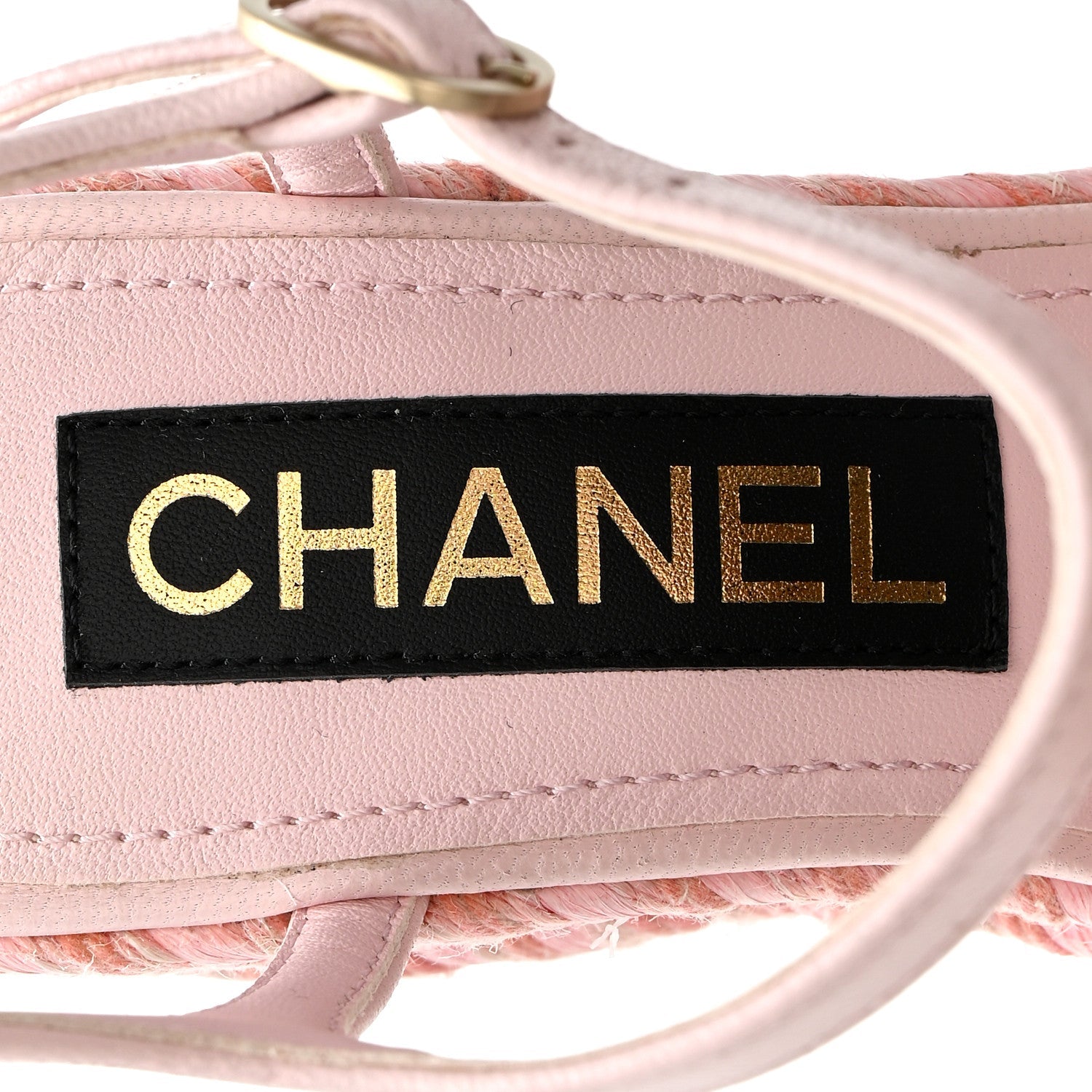 Lambskin Grosgrain CC Espadrilles Wedges 35 Pink Black