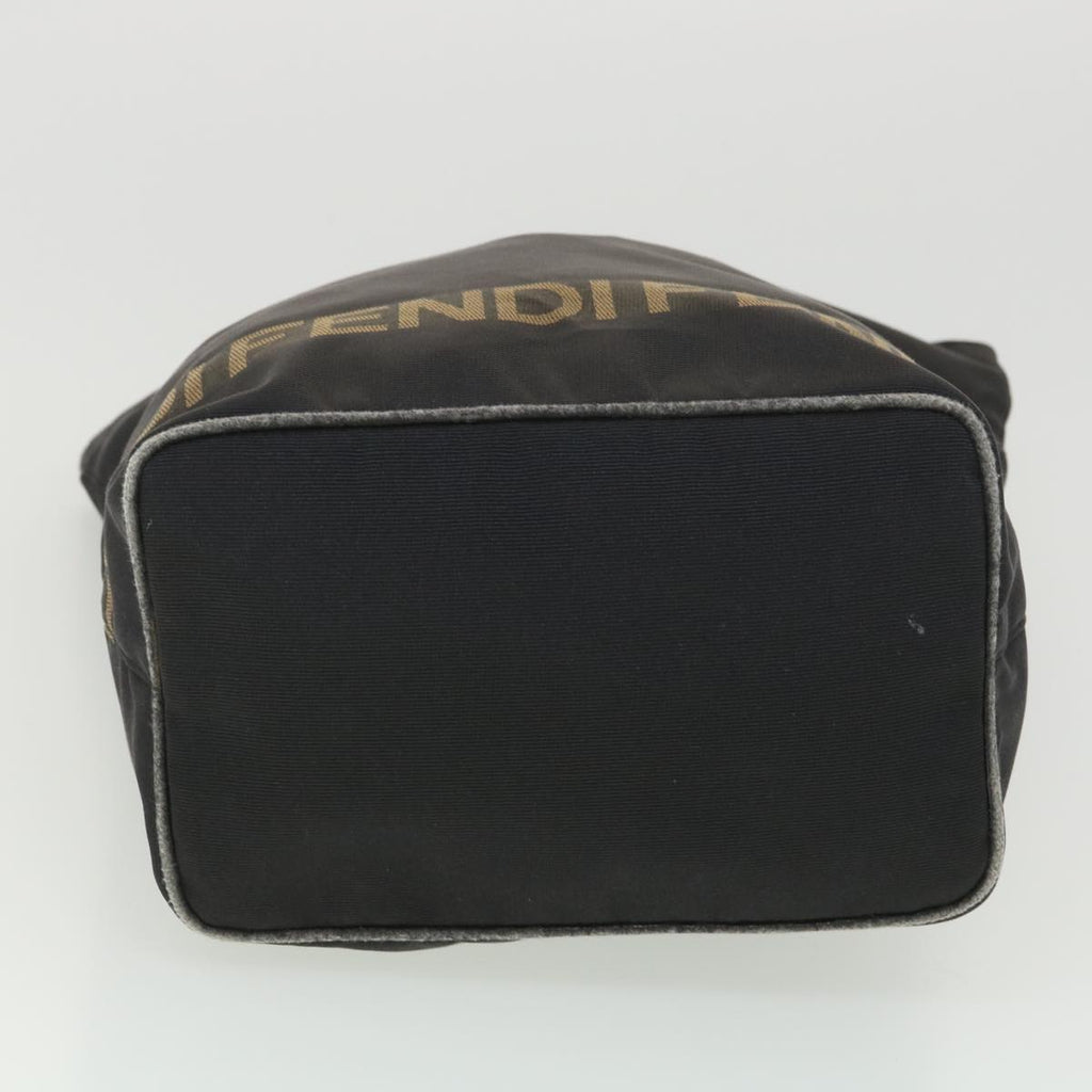 FENDI Hand Bag Nylon Black Brown Auth 38483