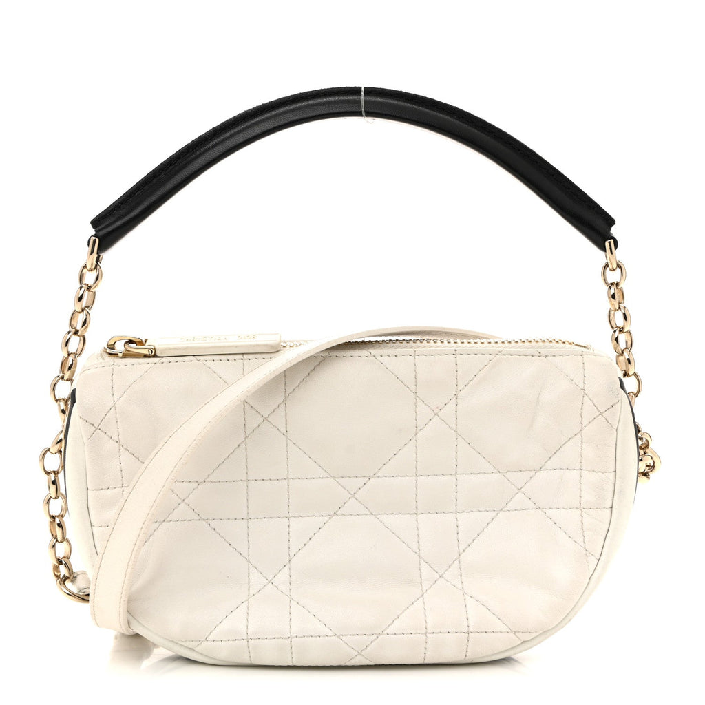 Christian Dior Lambskin Cannage Small Dior Vibe Hobo Bag White