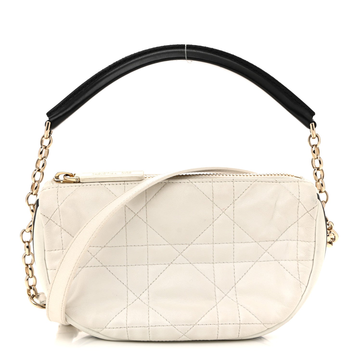Christian Dior Lambskin Cannage Small Dior Vibe Hobo Bag White