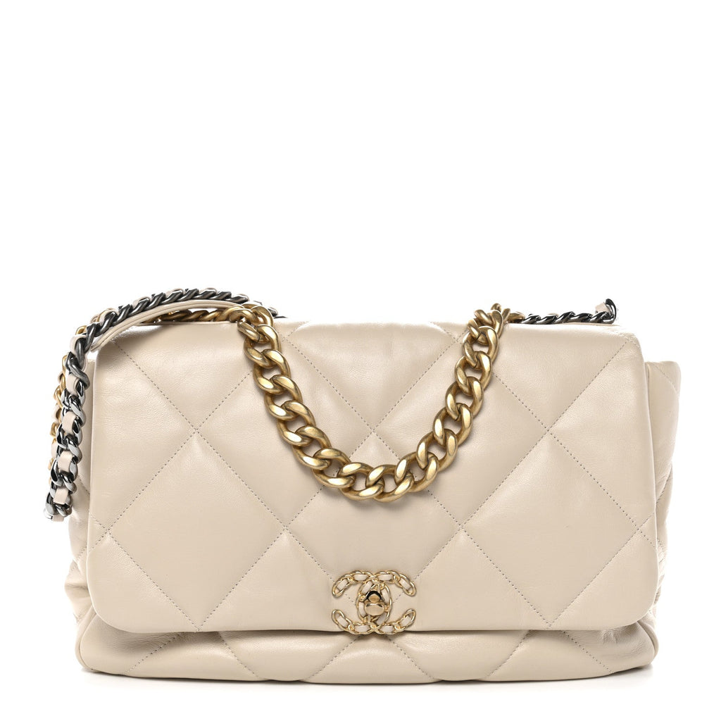 Chanel Goatskin Quilted Maxi Chanel 19 Flap Beige