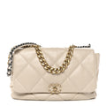 Chanel Goatskin Quilted Maxi Chanel 19 Flap Beige