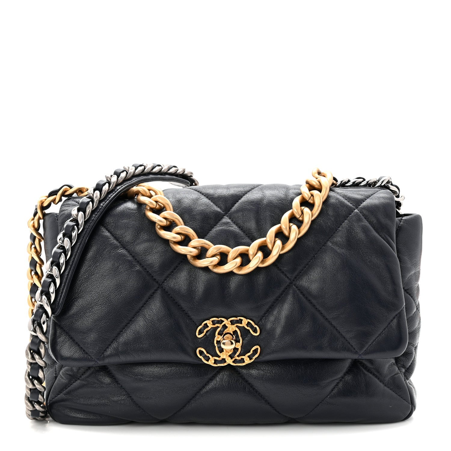 Chanel Goatskin Quilted Large Chanel 19 Flap Navy Blue