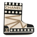 Pearl Resin CC Boot Brooch Black White Gold