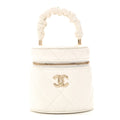 Chanel Lambskin Quilted Ruched Handle Vanity Case White