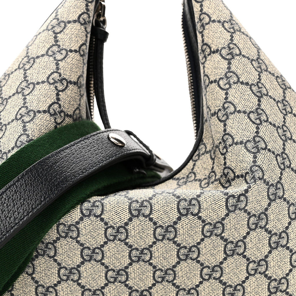 Gucci GG Supreme Monogram Textured Calfskin Web Large Attache Shoulder Bag Beige Blue