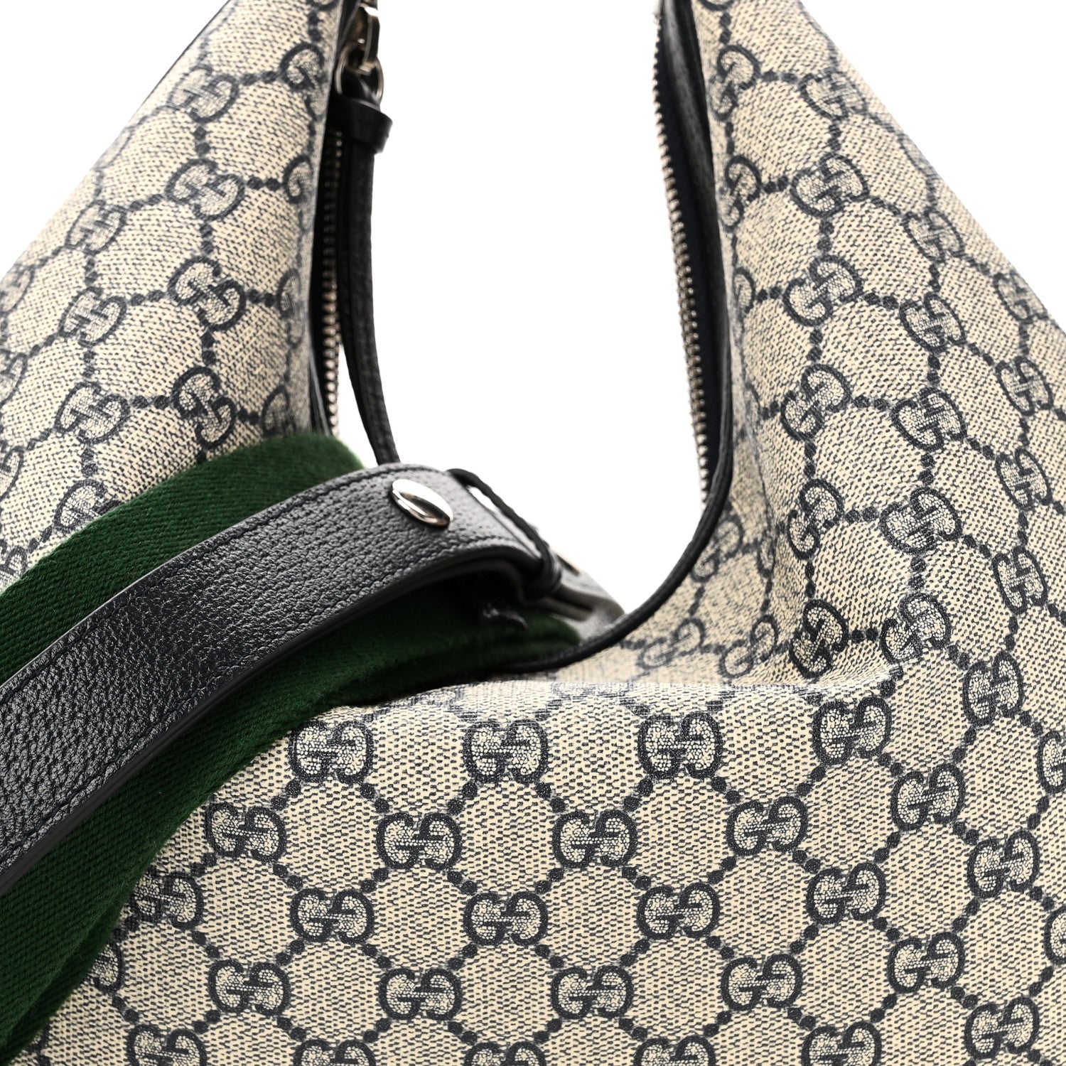 Gucci GG Supreme Monogram Textured Calfskin Web Large Attache Shoulder Bag Beige Blue