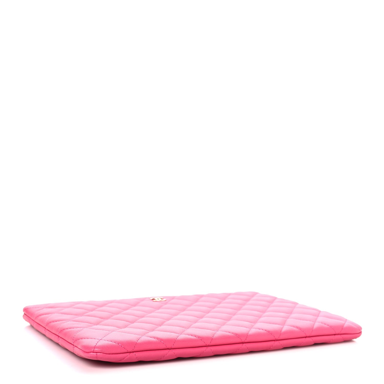 Lambskin Quilted Medium Cosmetic Case Dark Pink