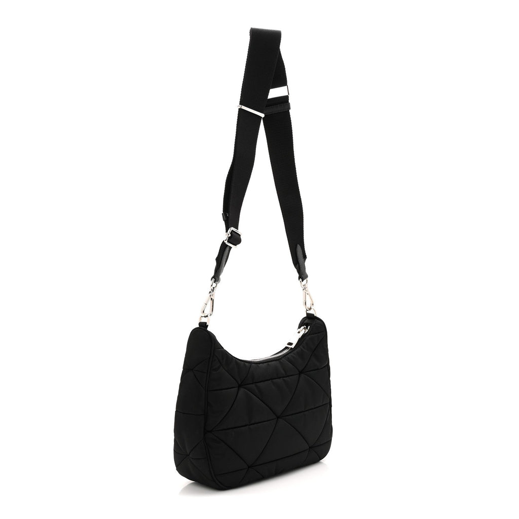 Prada Re-Nylon Triangle Padded Patchwork Shoulder Bag Black