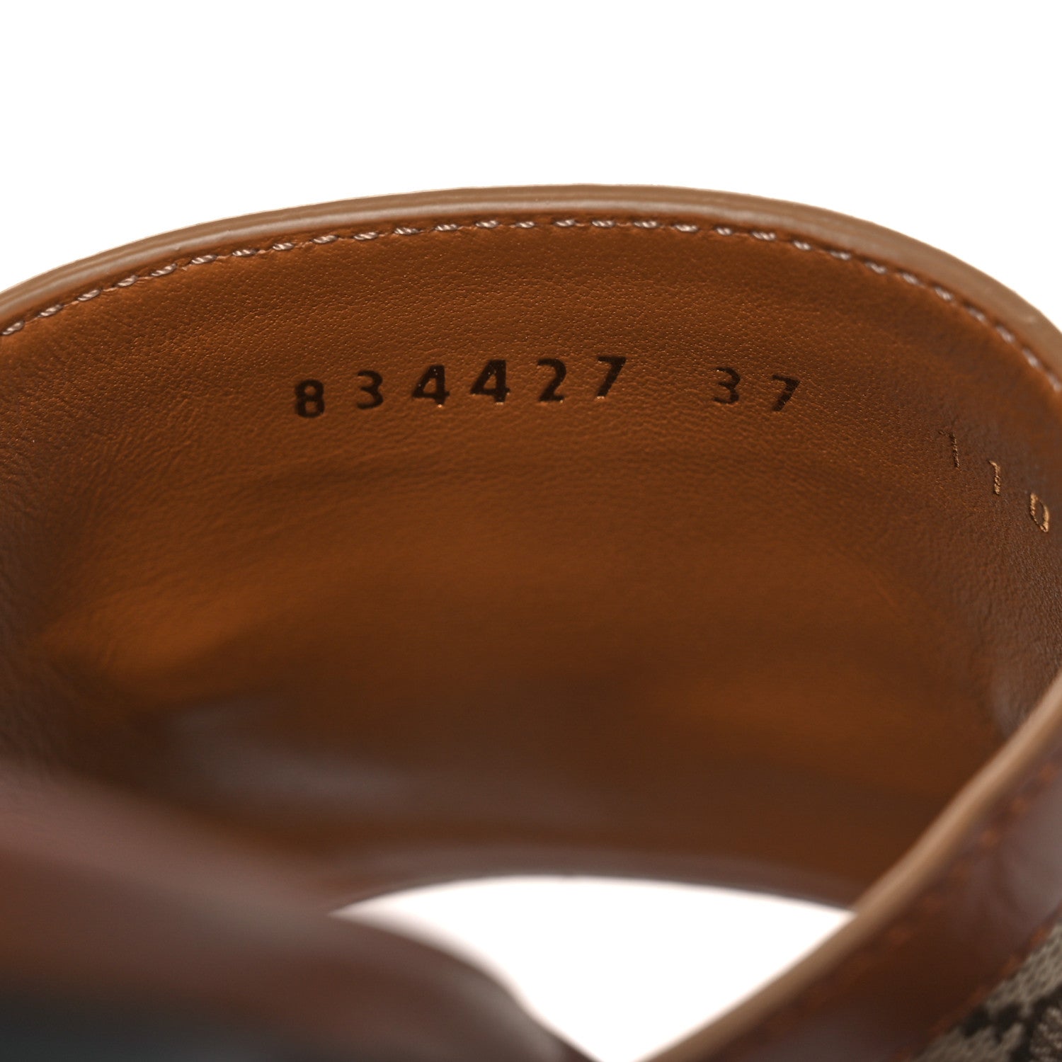 Gucci Calfskin Monogram Horsebit Womens Slide Sandals 37 Beige Ebony Sundial