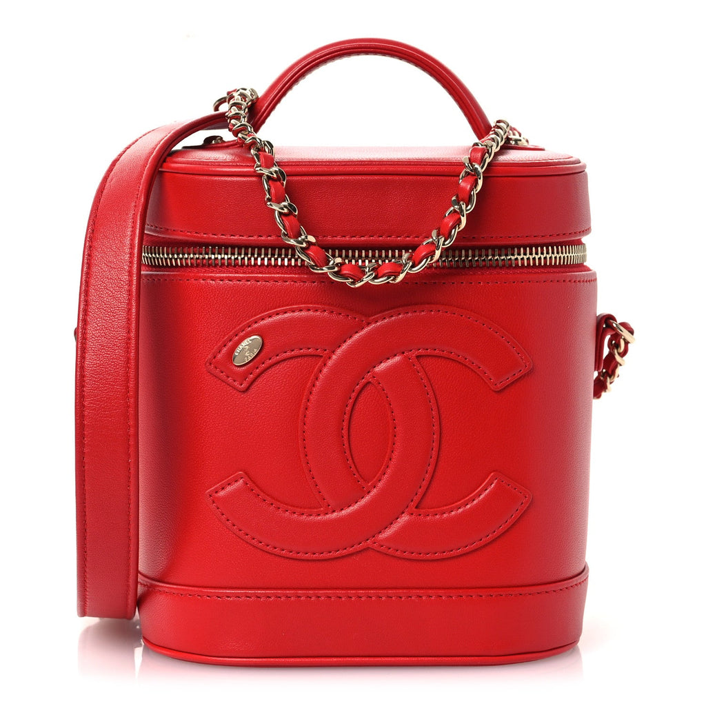 Chanel Lambskin Timeless Vanity Cosmetic Case Red