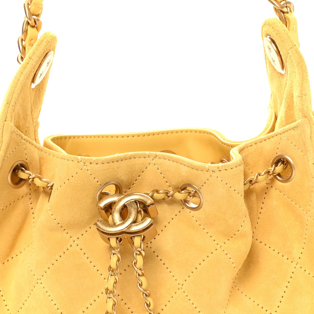Chanel Suede Quilted Mini Chanel 25 Handbag Yellow