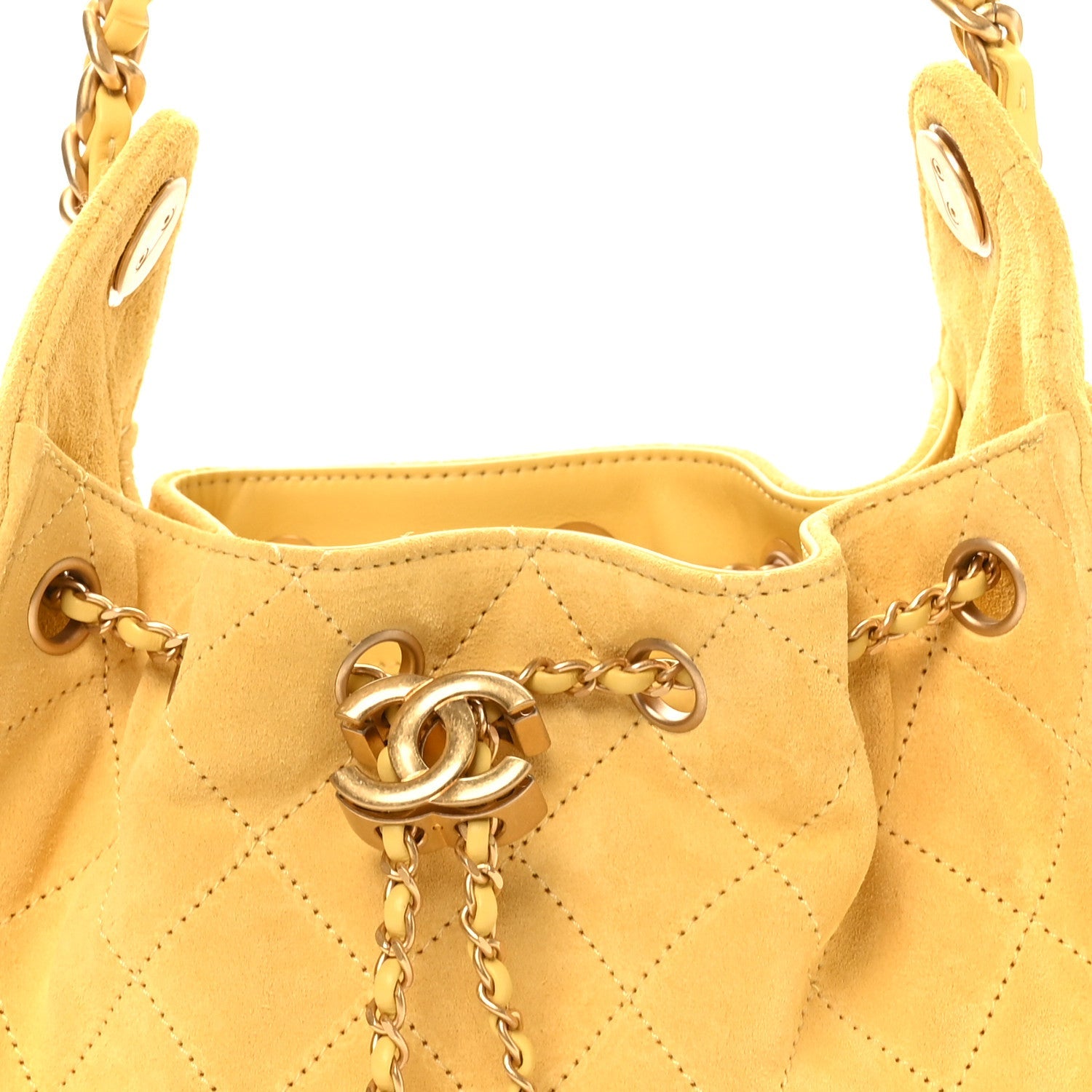 Chanel Suede Quilted Mini Chanel 25 Handbag Yellow