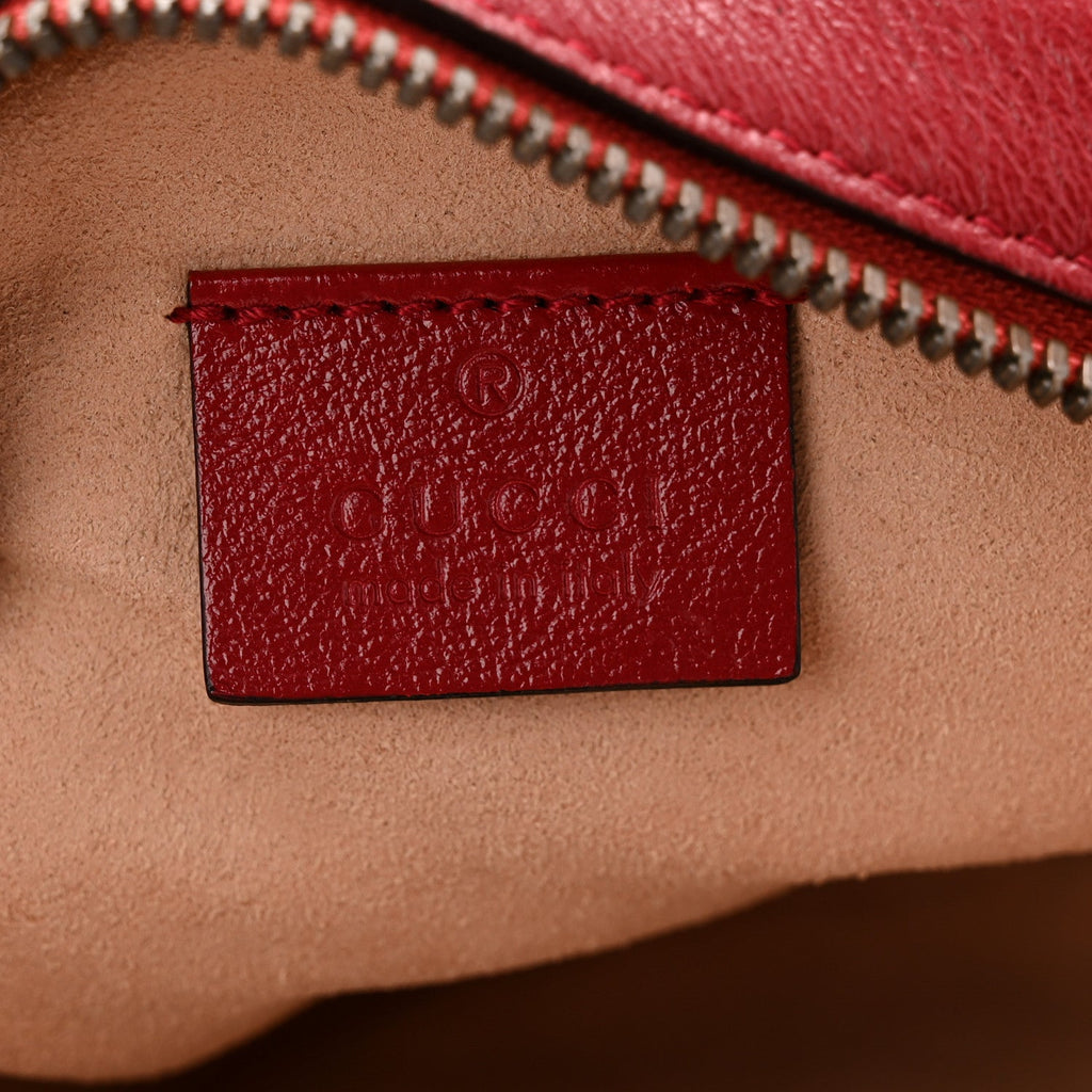 Gucci Glazed Calfskin Matelasse Heart Mini GG Marmont Round Shoulder Bag Romantic Cerise