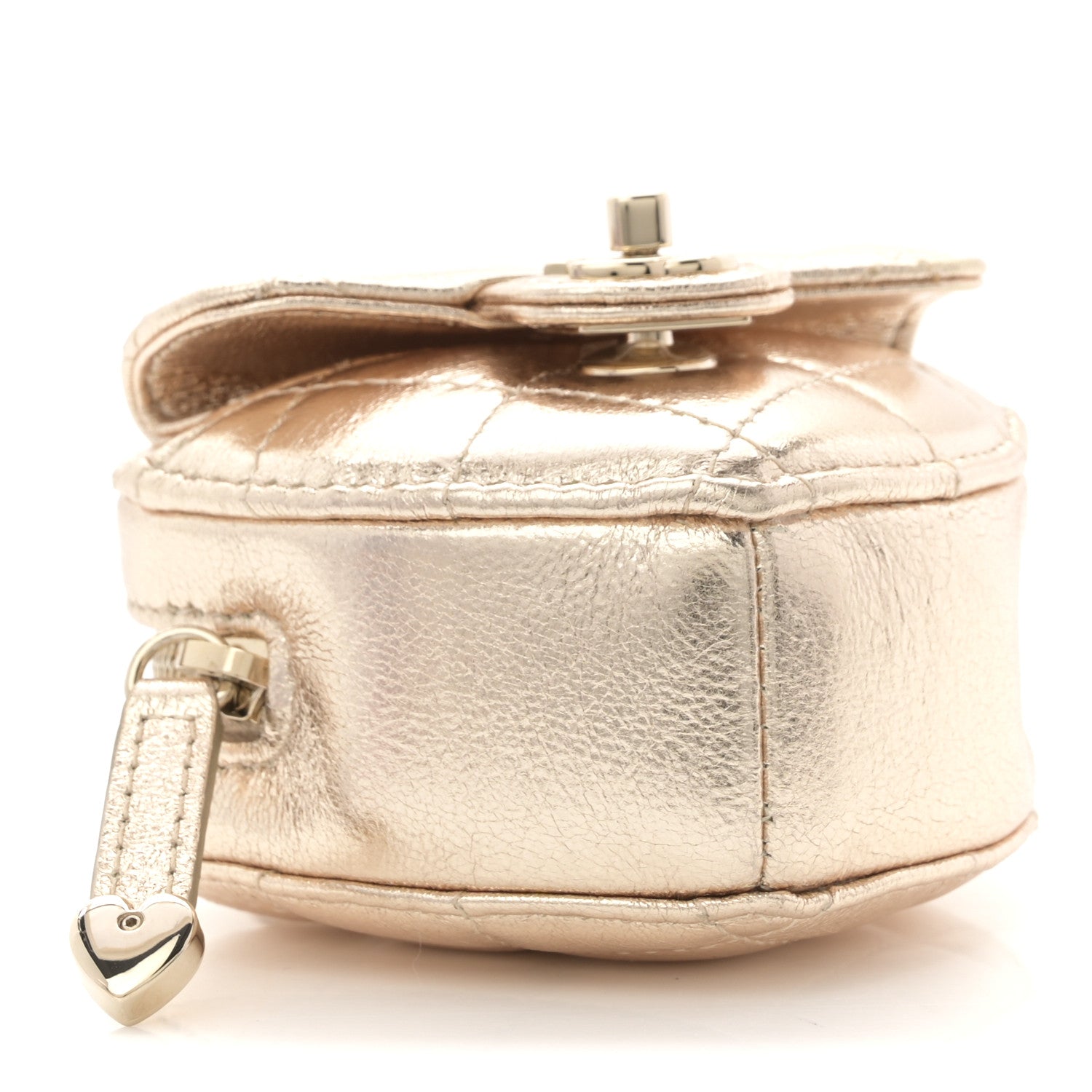 Metallic Lambskin Quilted CC In Love Mini Heart Bag Charm Gold