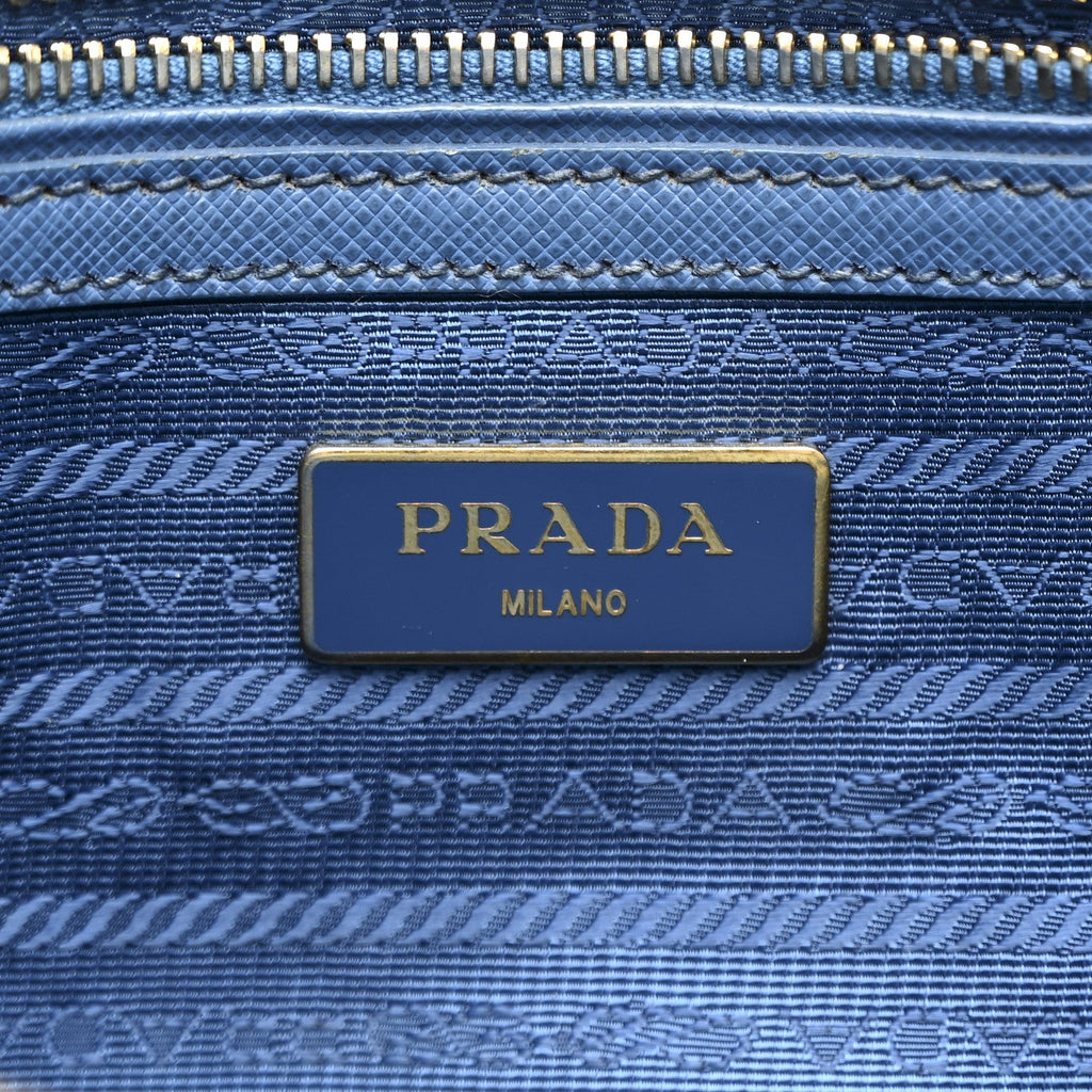 Prada Saffiano Small Galleria Double Zip Tote Cobalto