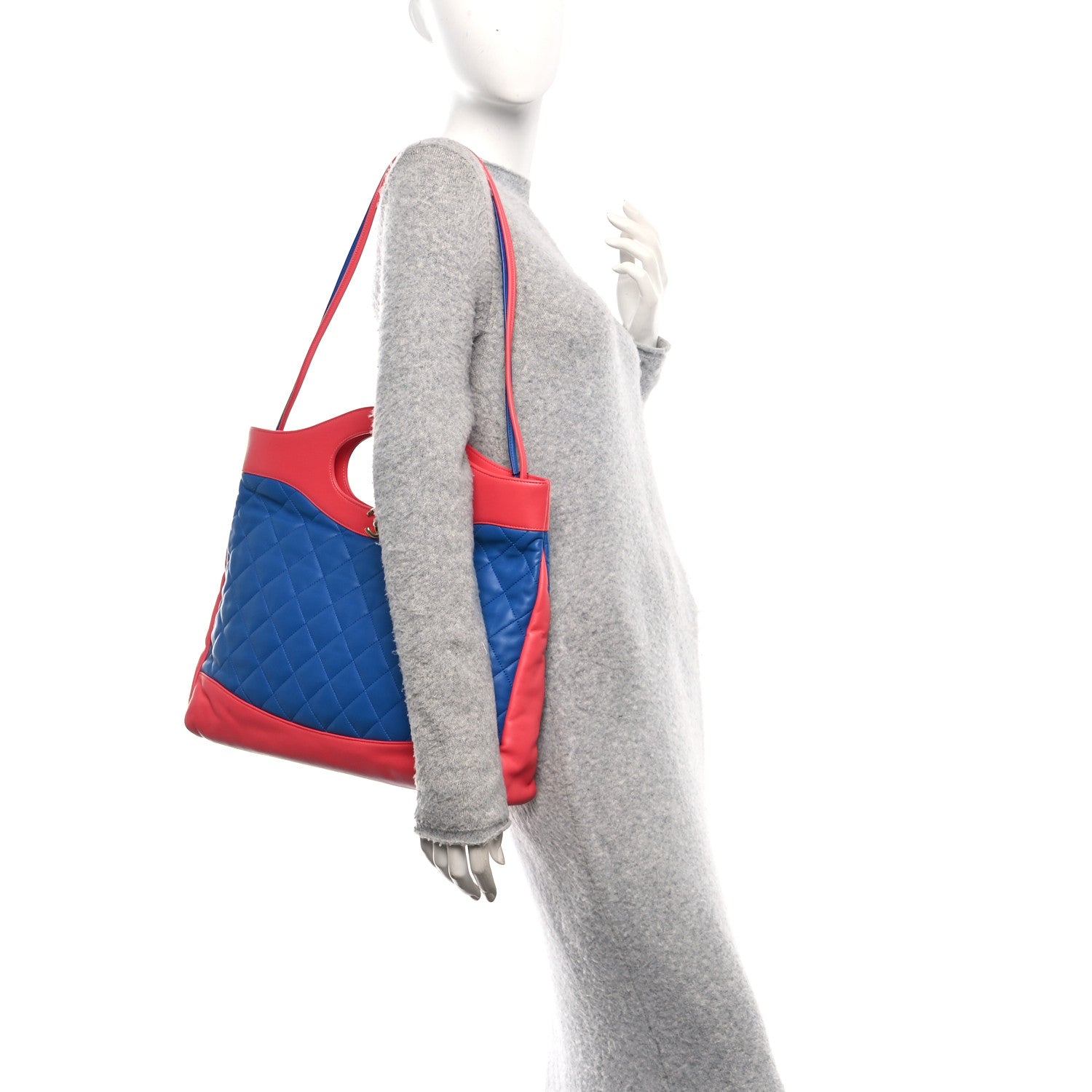 Chanel Lambskin Quilted Large 31 Shopping Bag Blue Red