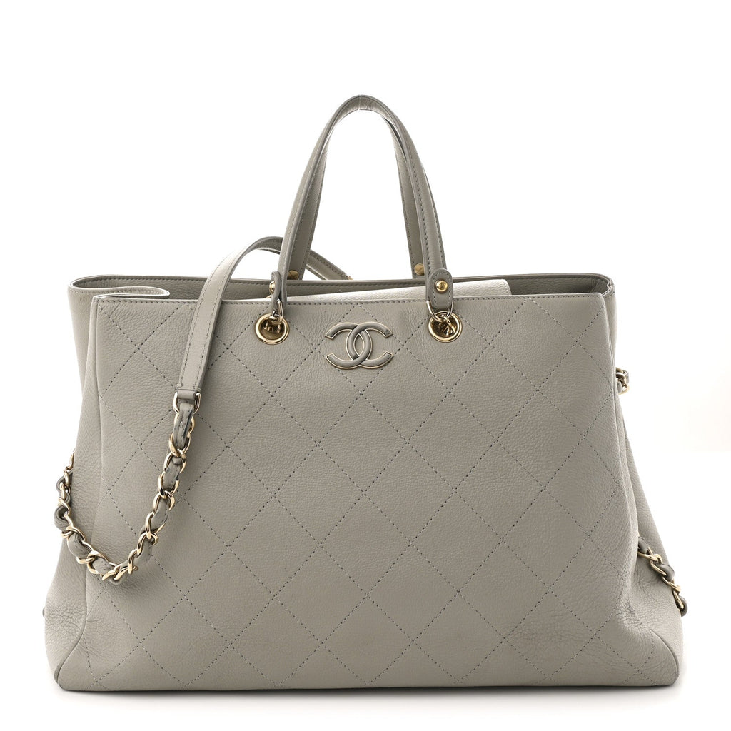 Chanel Bullskin Stitched Large Shopping Bag Grey