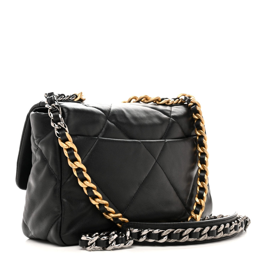 Chanel Shiny Goatskin Quilted Medium Chanel 19 Flap Black