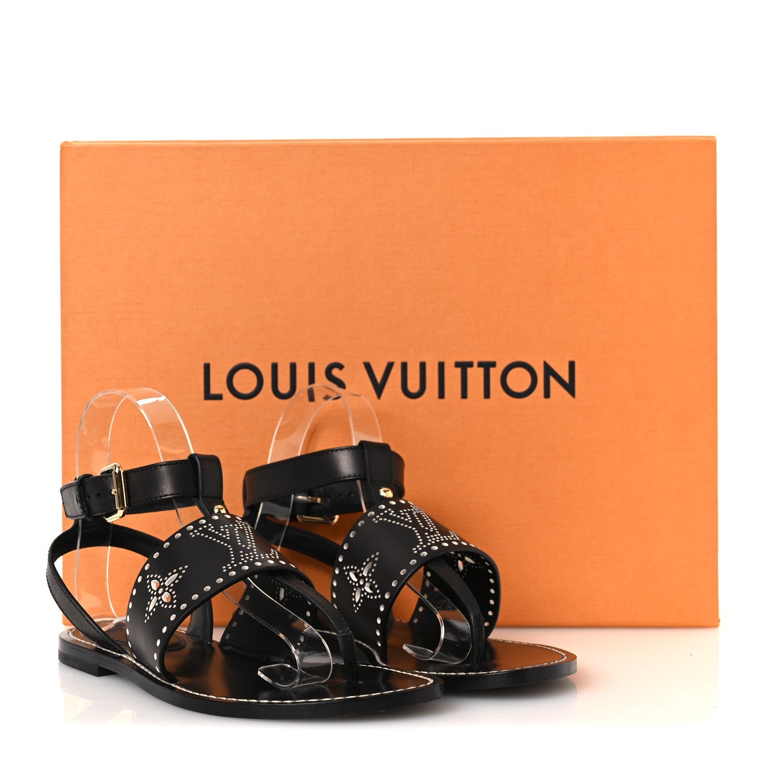 Louis Vuitton Soft Calfskin Perforated Horizon Flat Sandals 36 Black