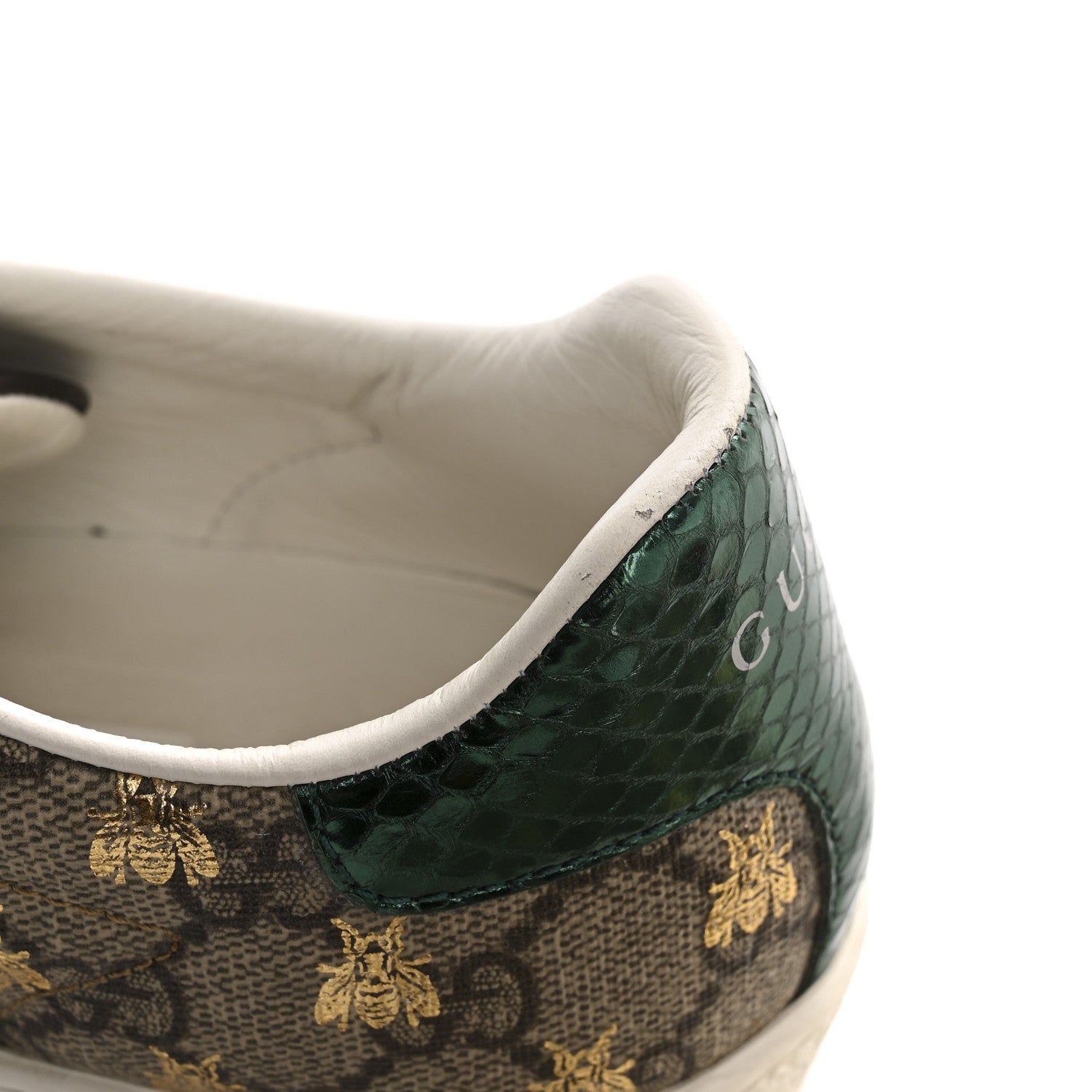 Gucci GG Supreme Monogram Bees Ayers Web Womens Ace Sneakers 37.5 Beige Oro Green Red