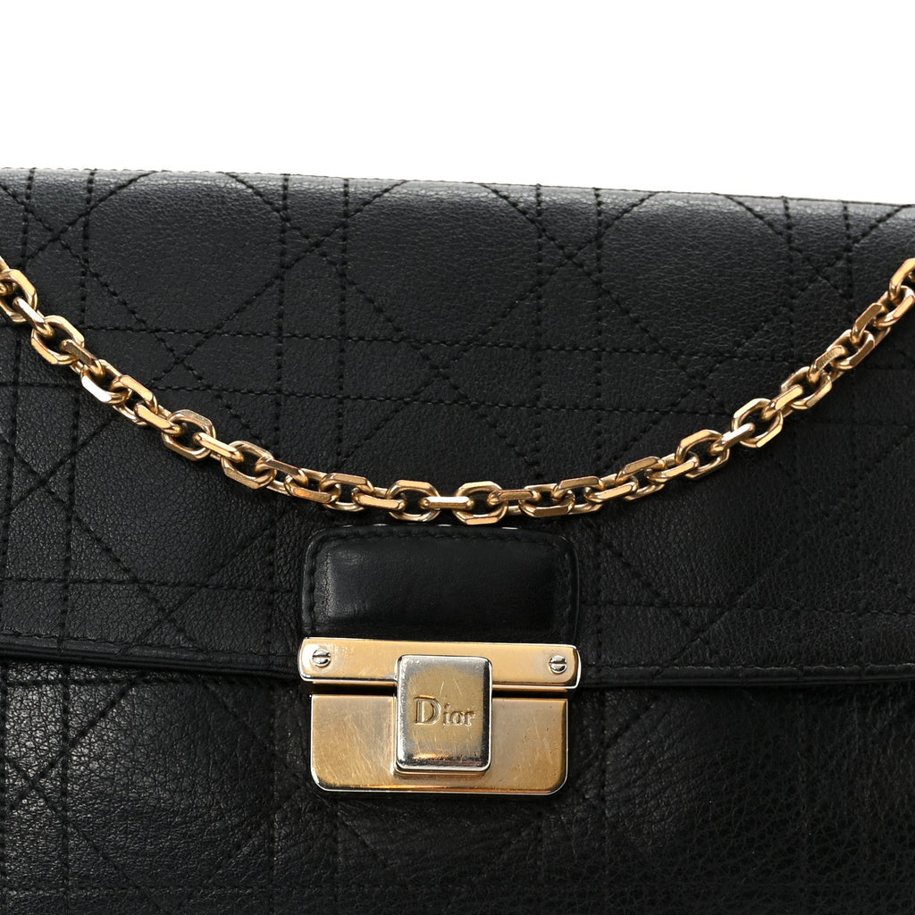 Christian Dior Grained Calfskin Cannage Diorling Wallet On Chain Black