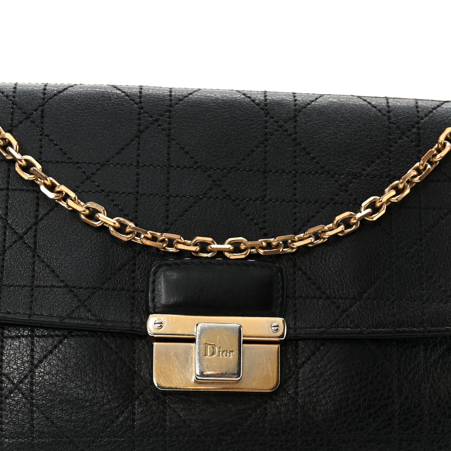 Christian Dior Grained Calfskin Cannage Diorling Wallet On Chain Black