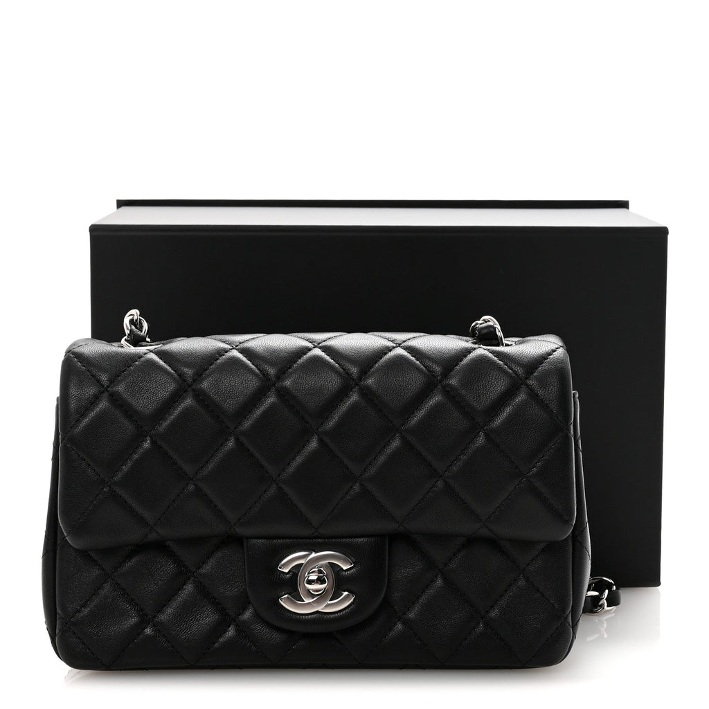 Chanel Lambskin Quilted Mini Rectangular Flap Black