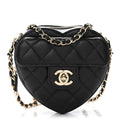 Chanel Lambskin Quilted CC In Love Heart Clutch With Chain Black
