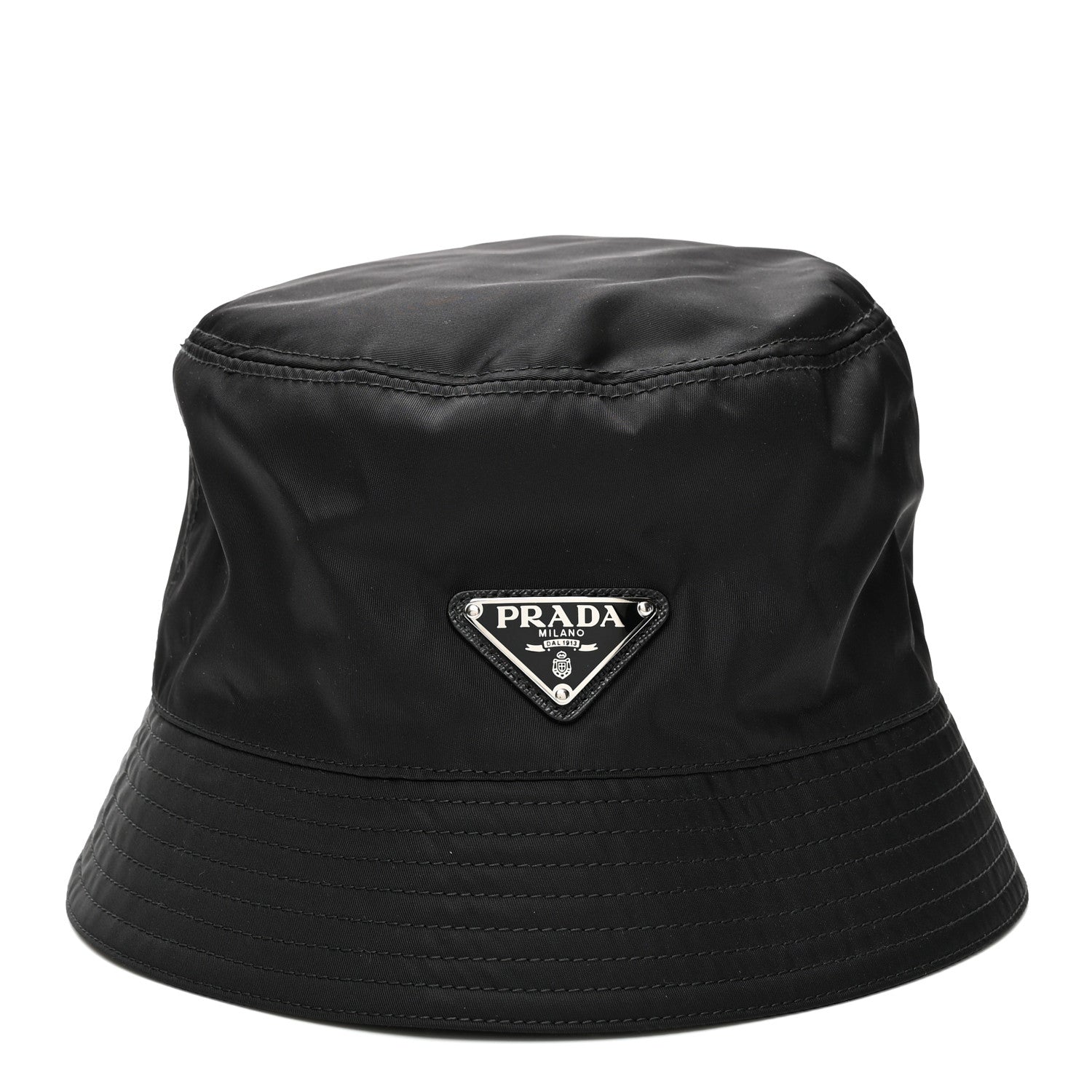Prada Re-Nylon Metal Triangle Logo Womens Bucket Hat M Black