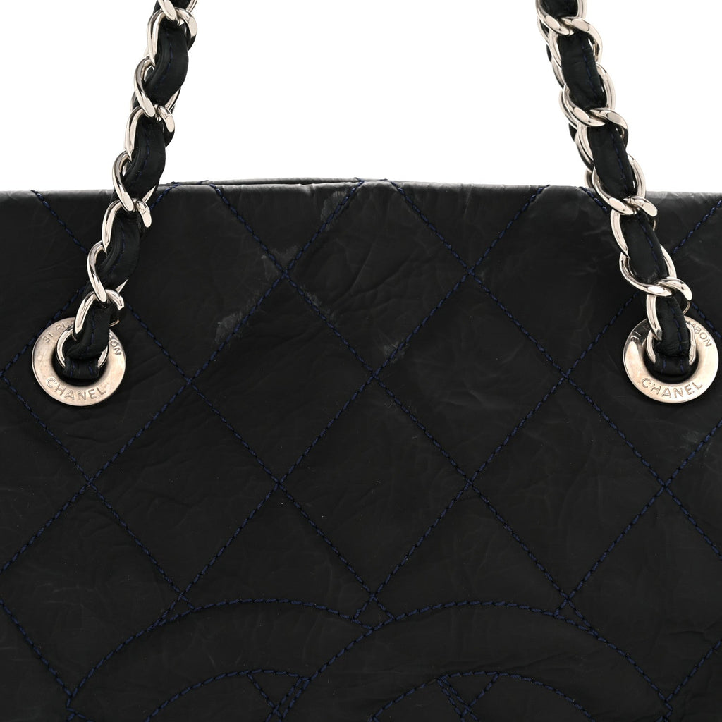 Chanel Crinkled Calfskin Grand Timeless Shopping Tote GTT Dark Blue