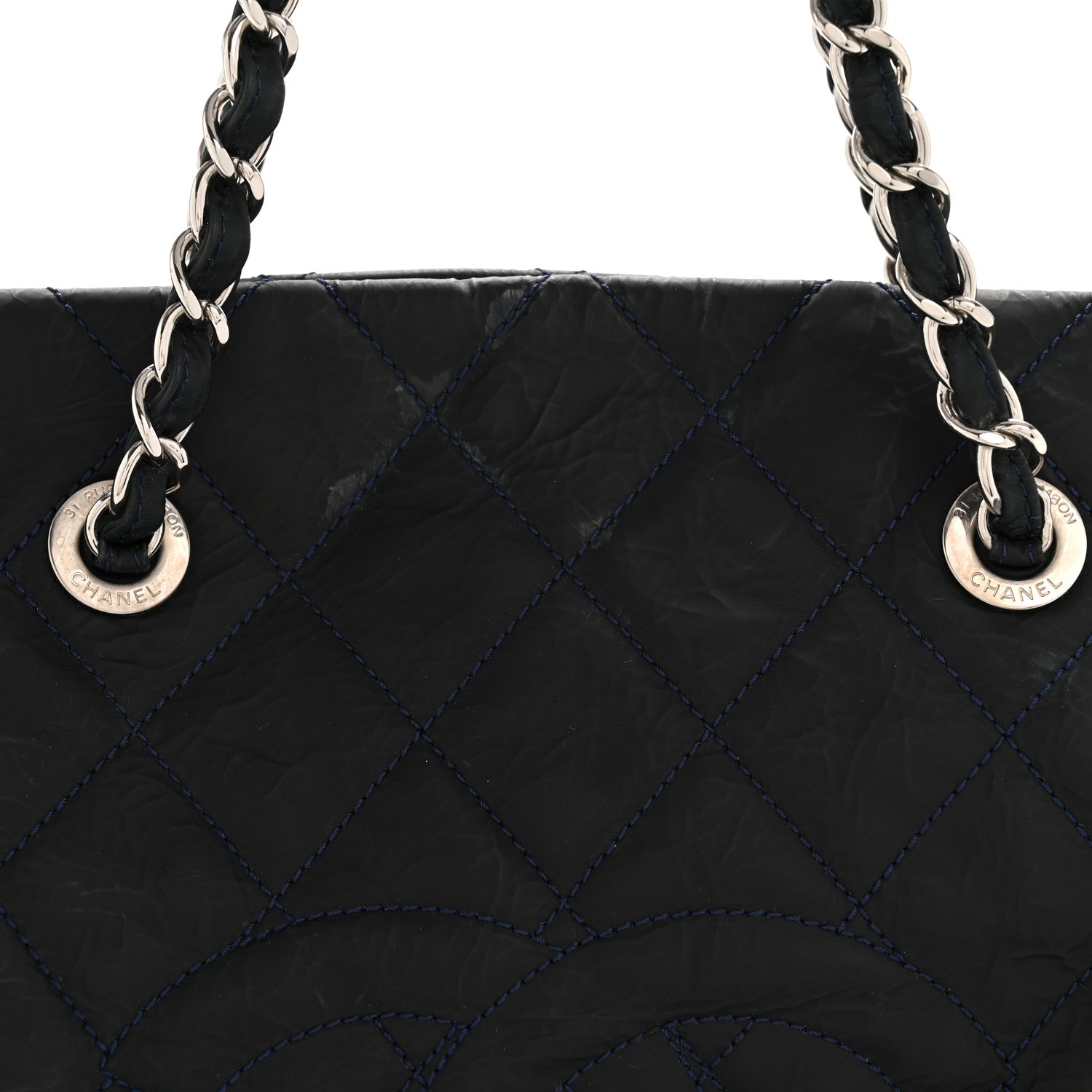 Chanel Crinkled Calfskin Grand Timeless Shopping Tote GTT Dark Blue