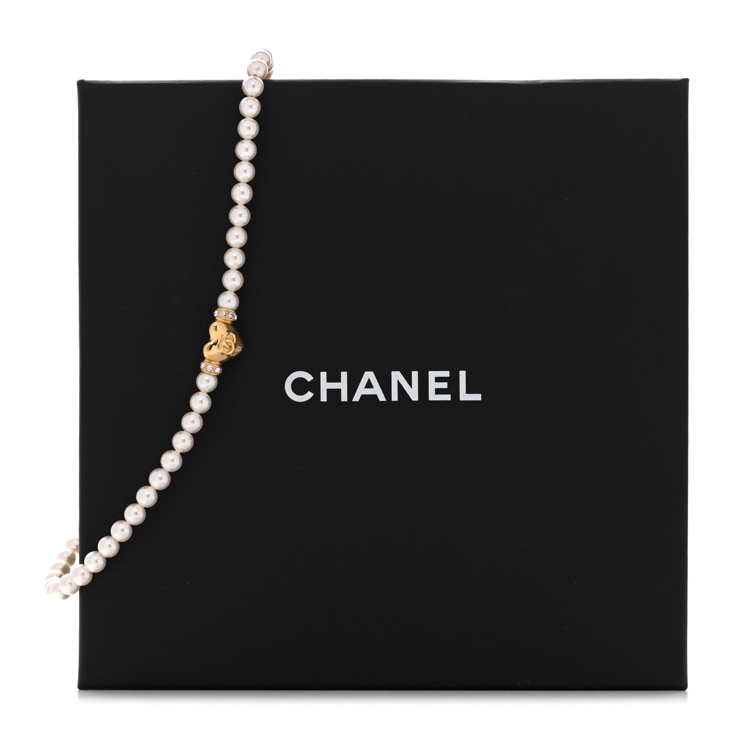 Crystal Pearl CC Heart Choker Necklace Gold