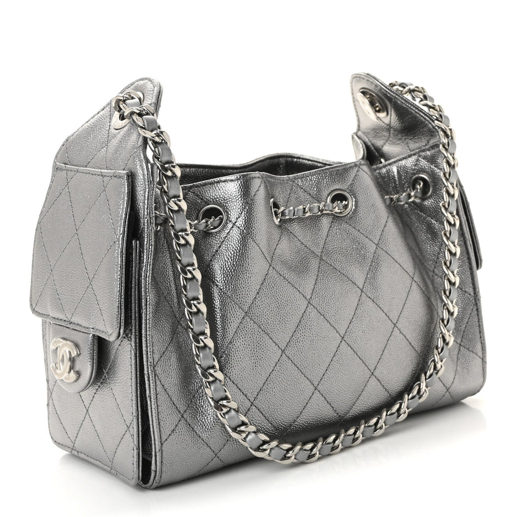 Chanel Metallic Caviar Quilted Mini Chanel 25 Handbag Anthracite