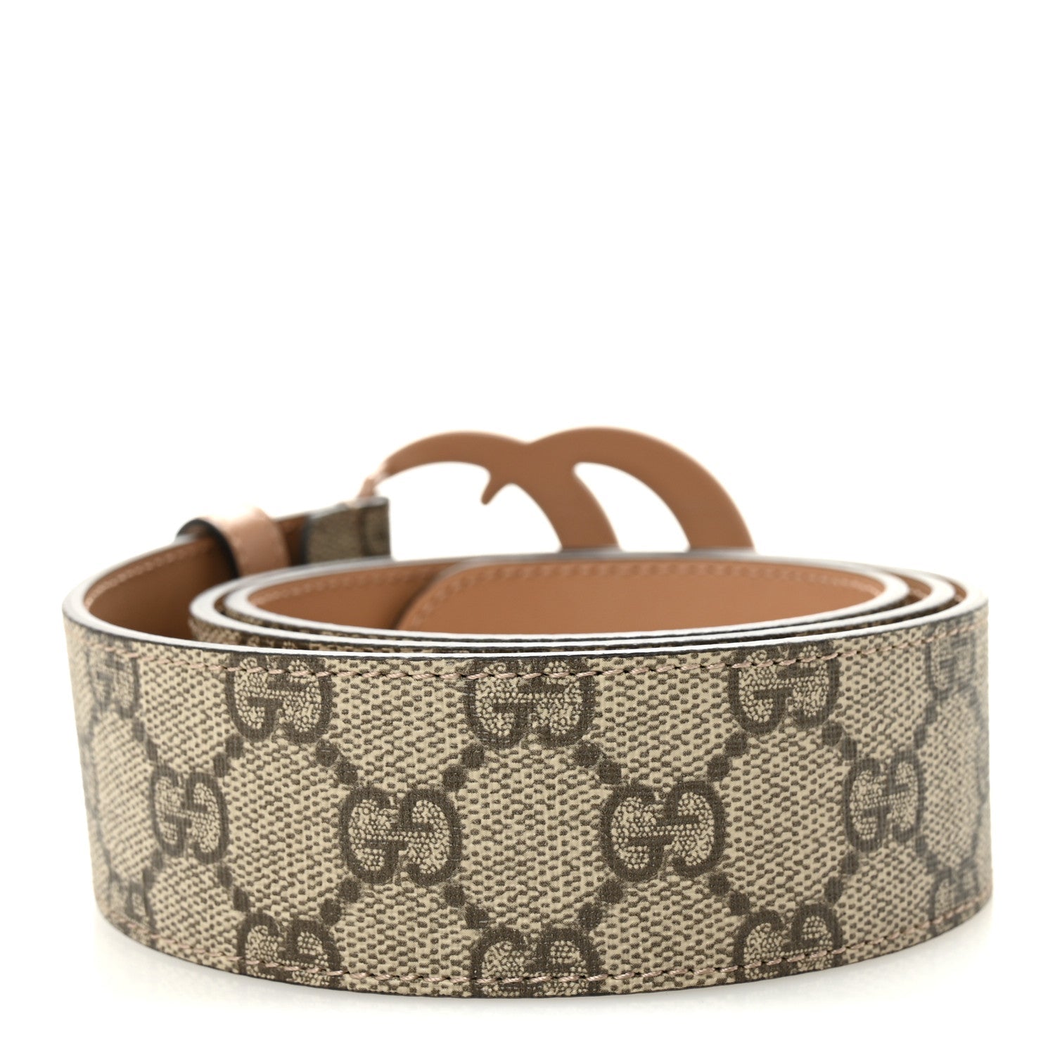 Gucci GG Supreme Monogram Plutone Calfskin Enamel Double G 40mm Belt 85 34 Beige Ebony Camelia