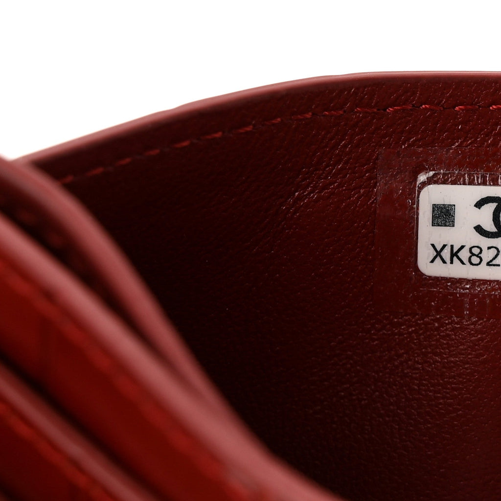 Calfskin Crocodile Embossed Crococo Card Holder Burgundy