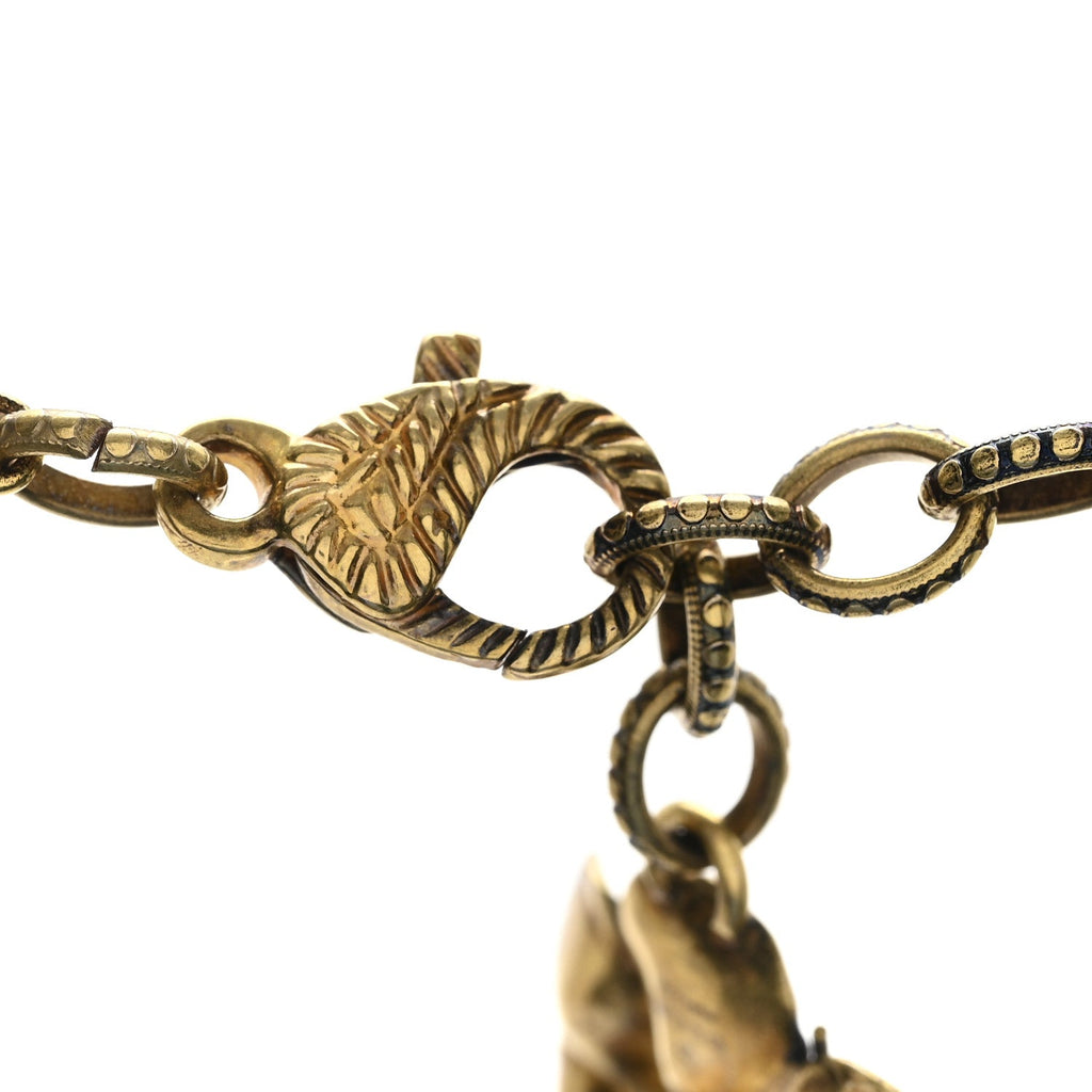Gucci Metal Crystal Bead Flower Long Necklace Gold