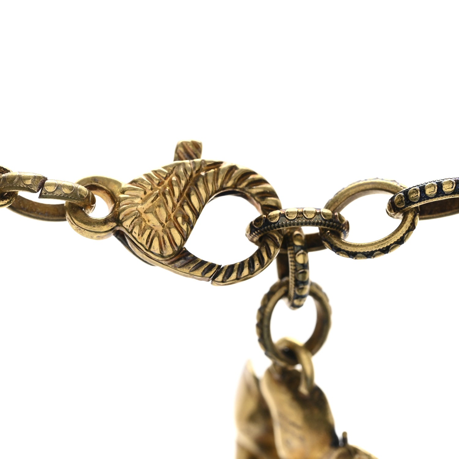 Gucci Metal Crystal Bead Flower Long Necklace Gold