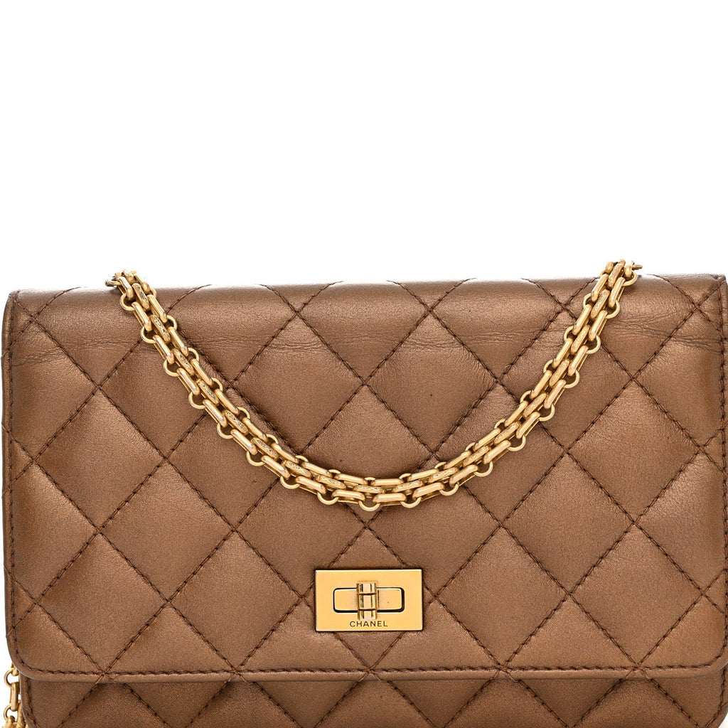 Chanel Metallic Calfskin Quilted 2.55 Reissue Wallet On Chain WOC Bronze